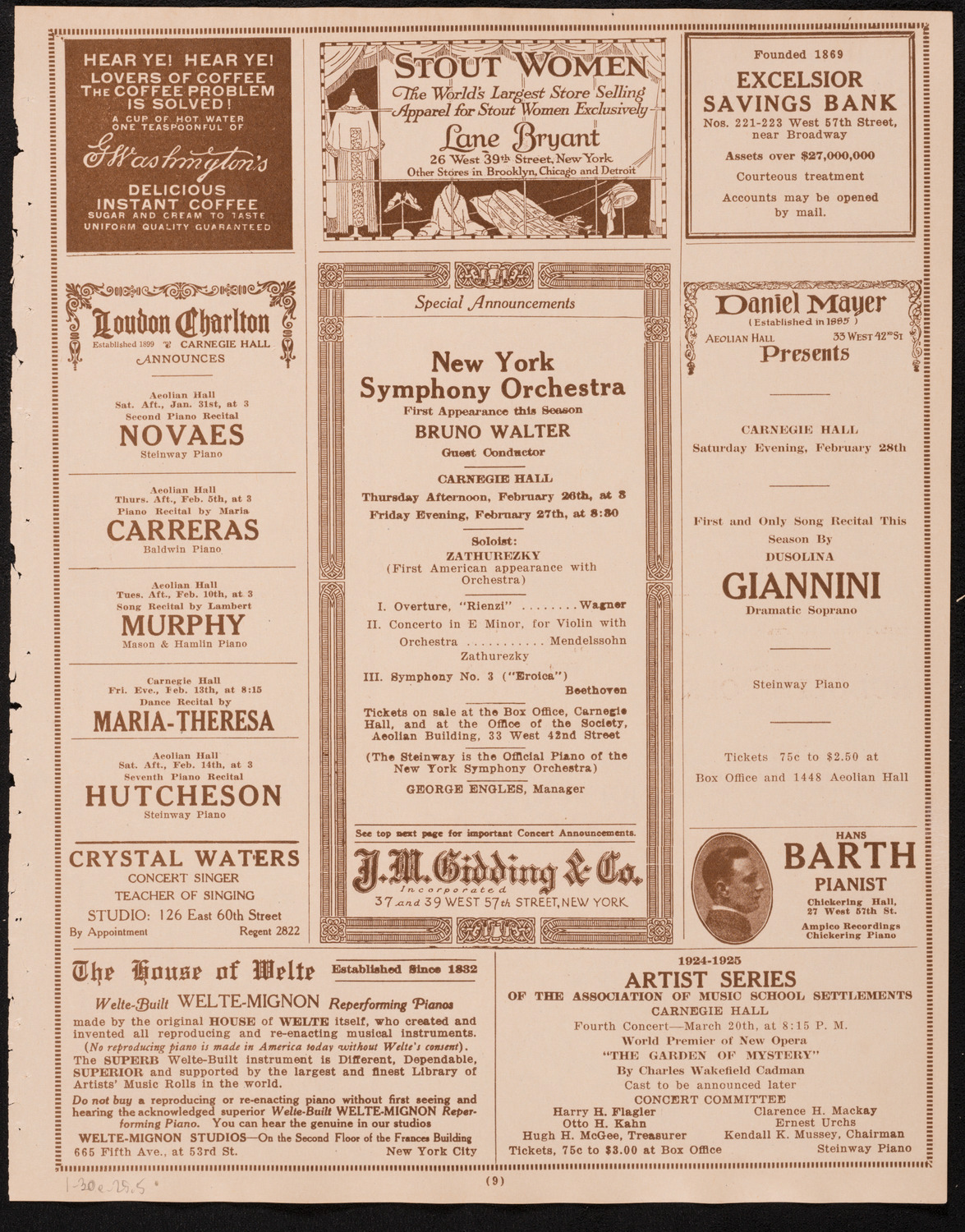 New York Philharmonic, January 30, 1925, program page 9