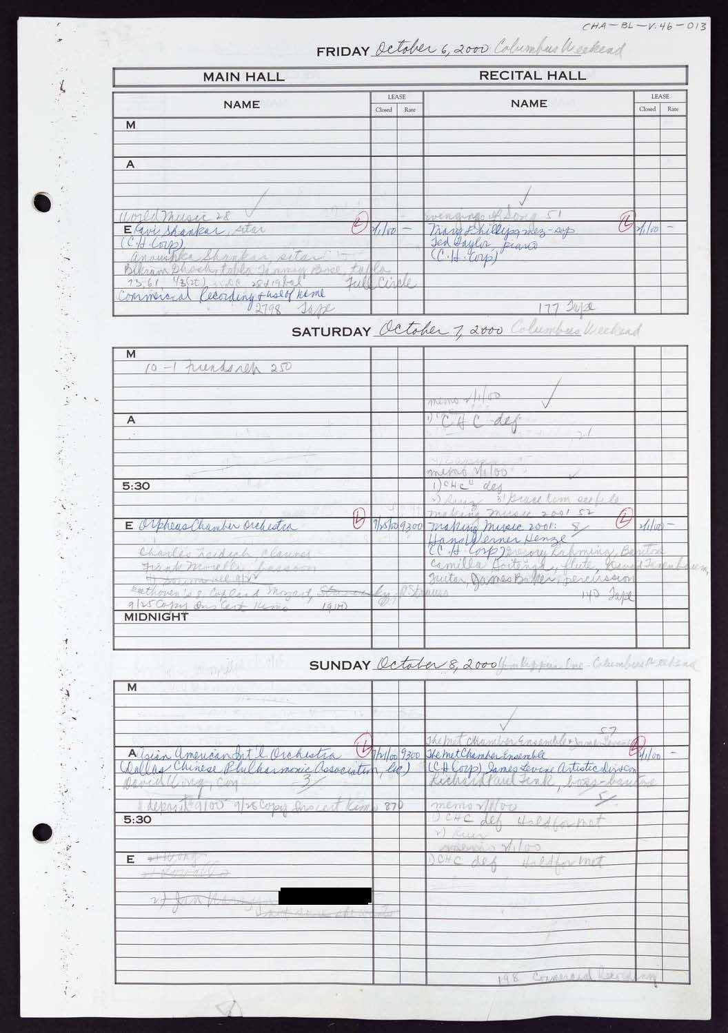 Carnegie Hall Booking Ledger, volume 46, page 13