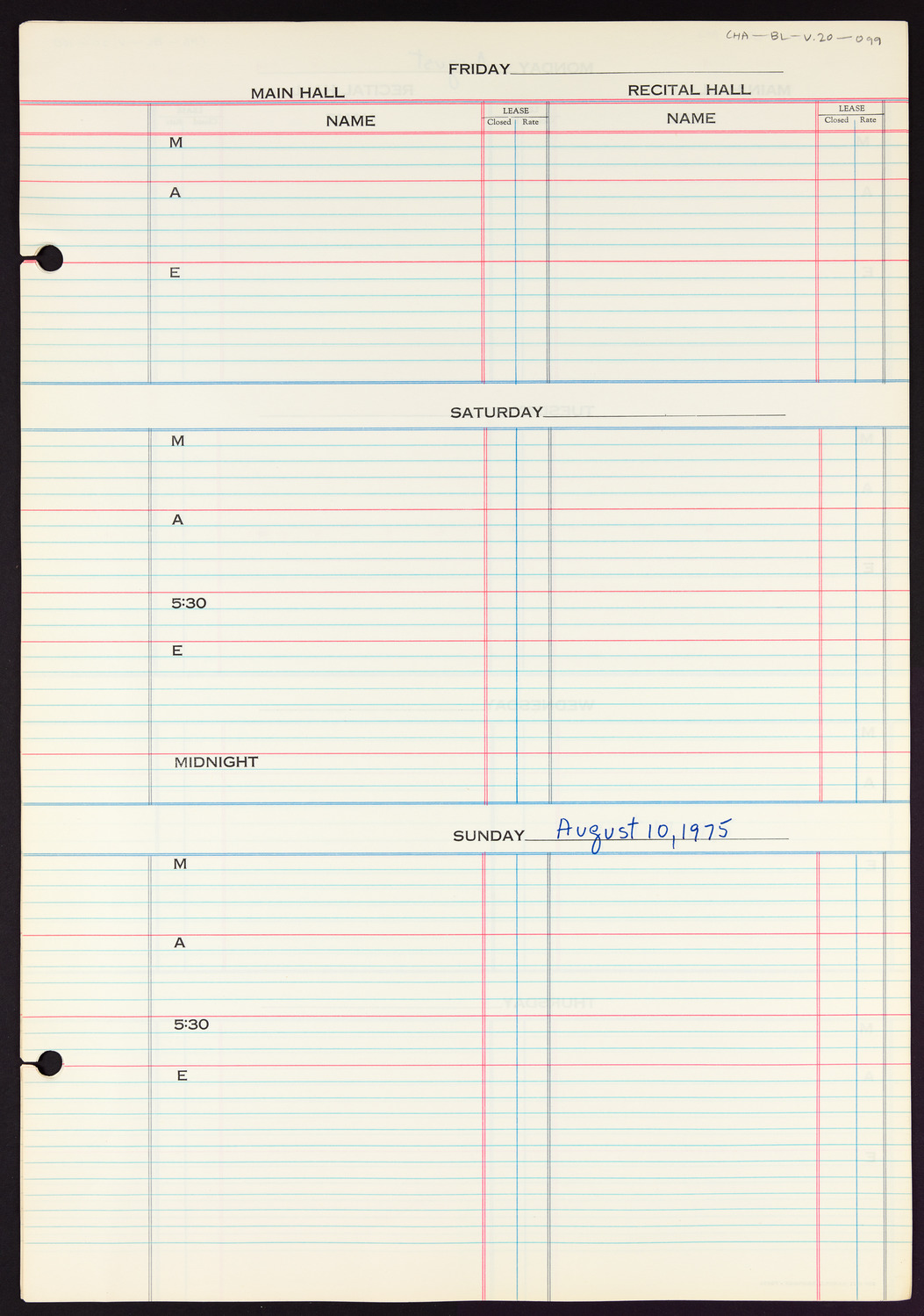 Carnegie Hall Booking Ledger, volume 20, page 99