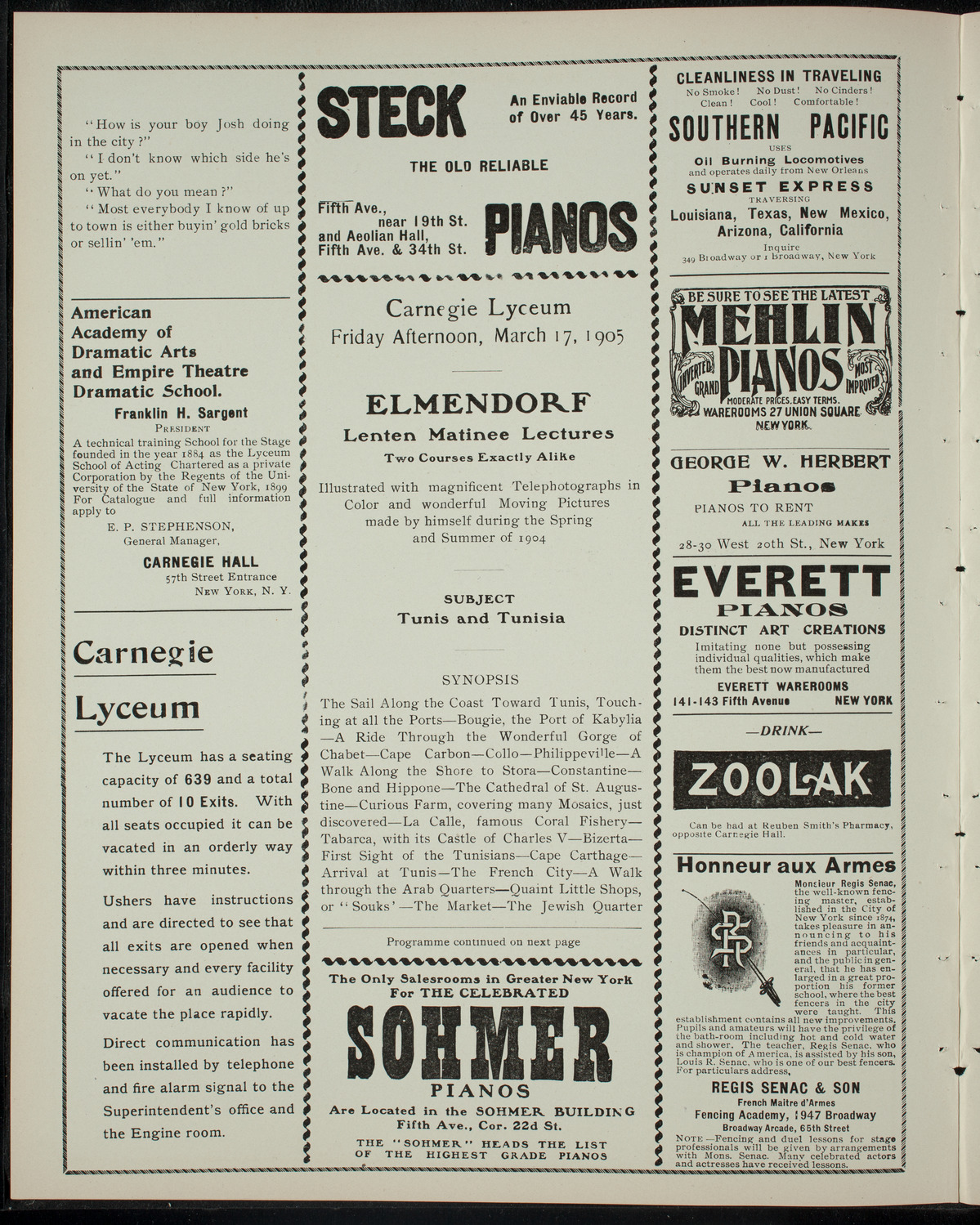 Elmendorf Lecture:Tunis and Tunisia, March 17, 1905, program page 2