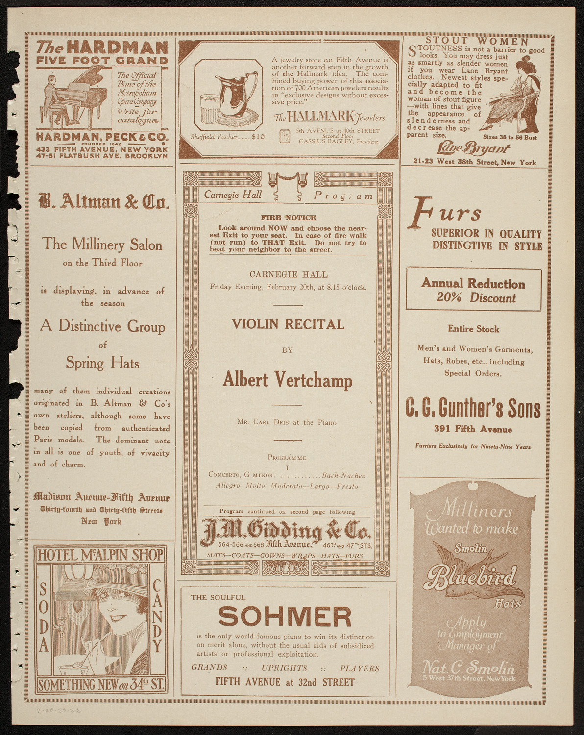 Albert Vertchamp, Violin, February 20, 1920, program page 5