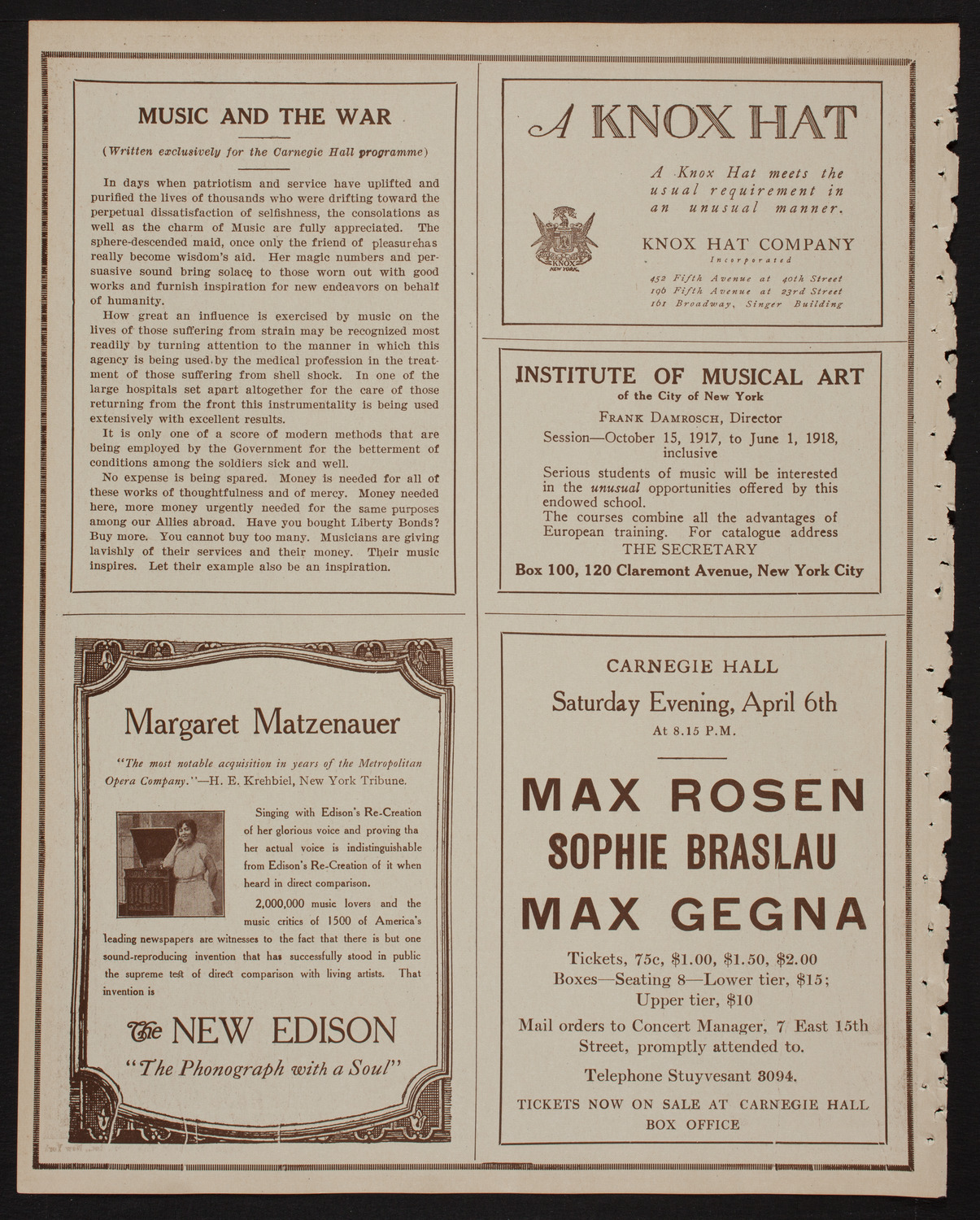 Margaret Matzenauer, Mezzo-Soprano, April 5, 1918, program page 2