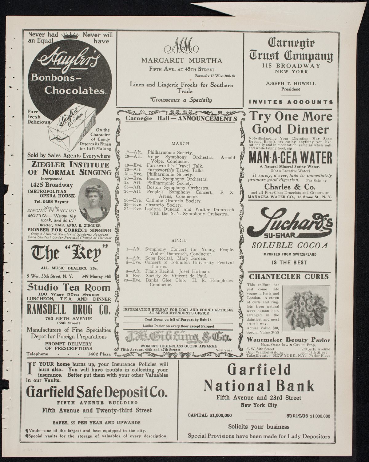 Musical Art Society of New York, March 16, 1911, program page 3