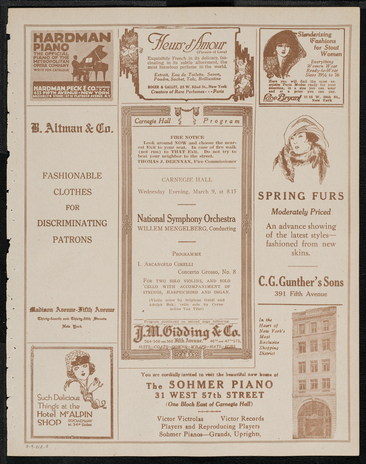 National Symphony Orchestra, March 9, 1921, program page 5