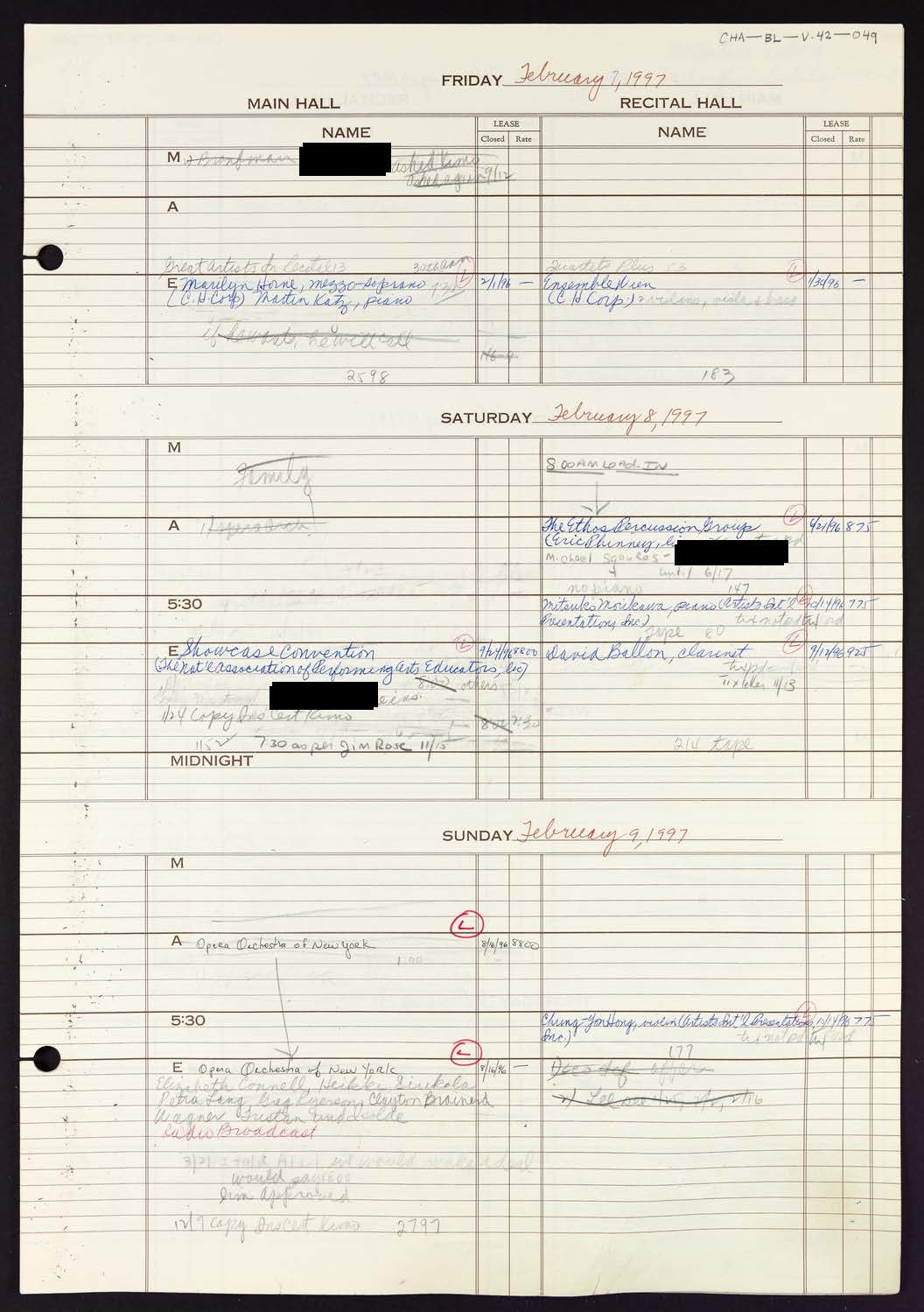 Carnegie Hall Booking Ledger, volume 42, page 49