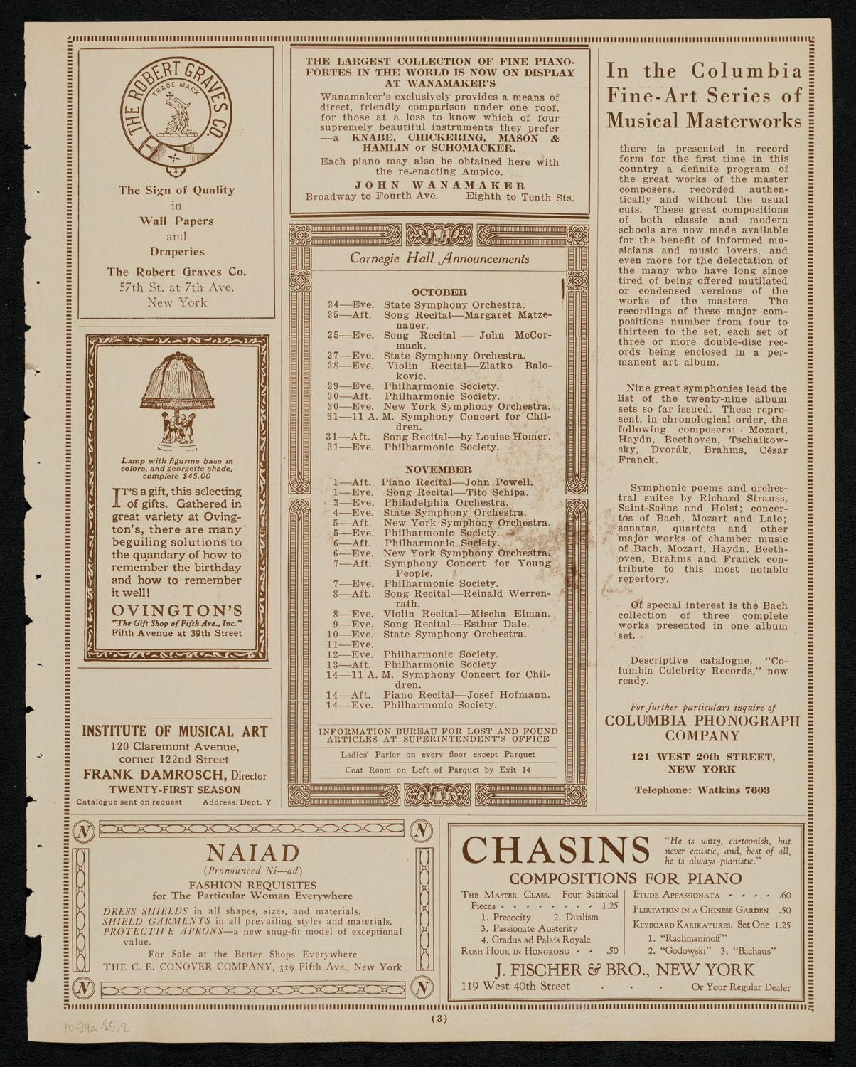 Mabel Garrison, Soprano, October 24, 1925, program page 3