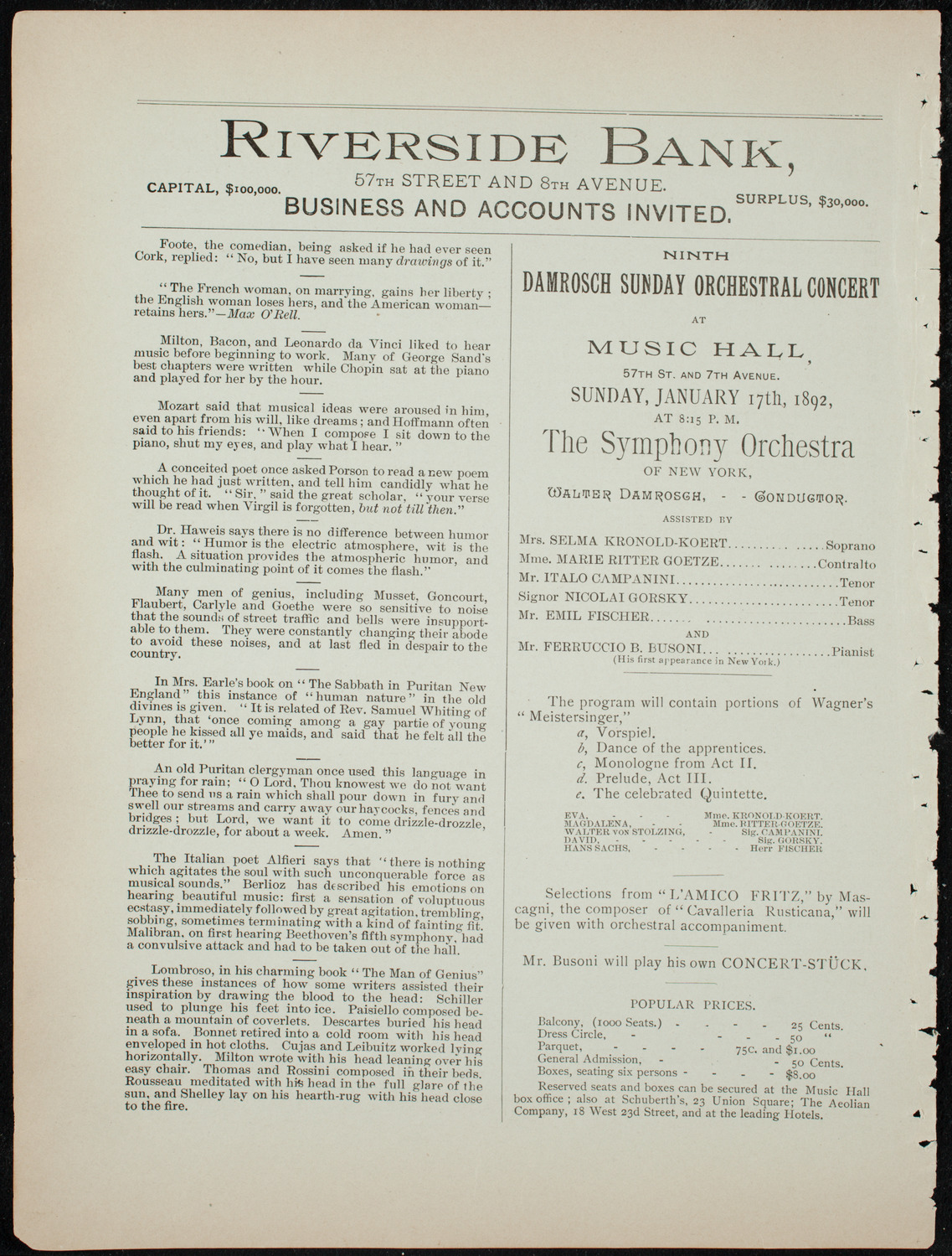 Beethoven String Quartet, January 14, 1892, program page 8