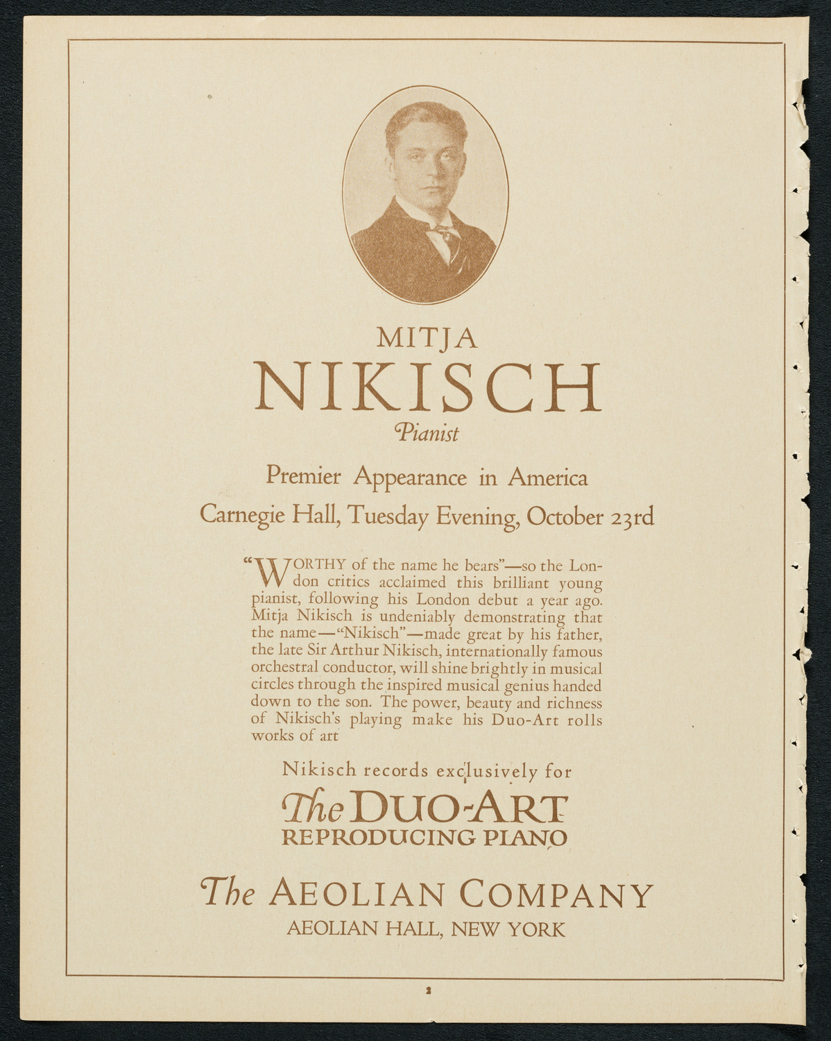 Sistine Chapel Choir, October 19, 1923, program page 2