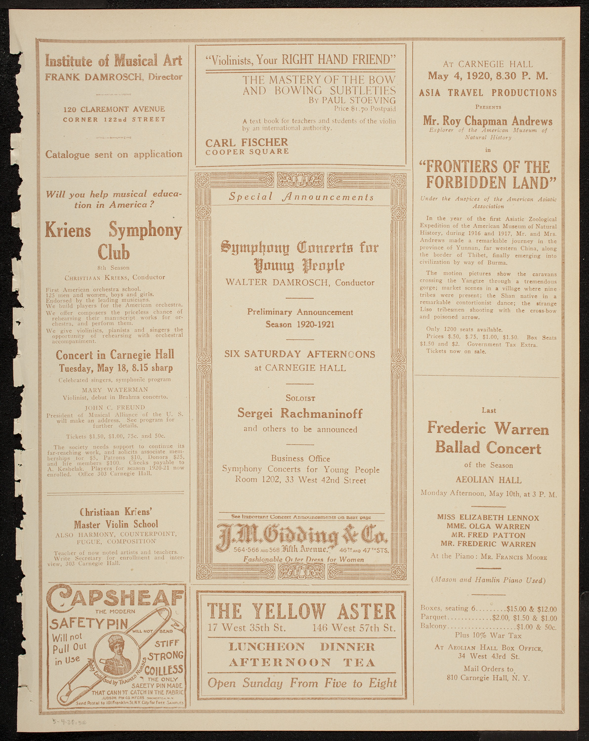 Lecture by Roy Chapman Andrews, May 4, 1920, program page 9