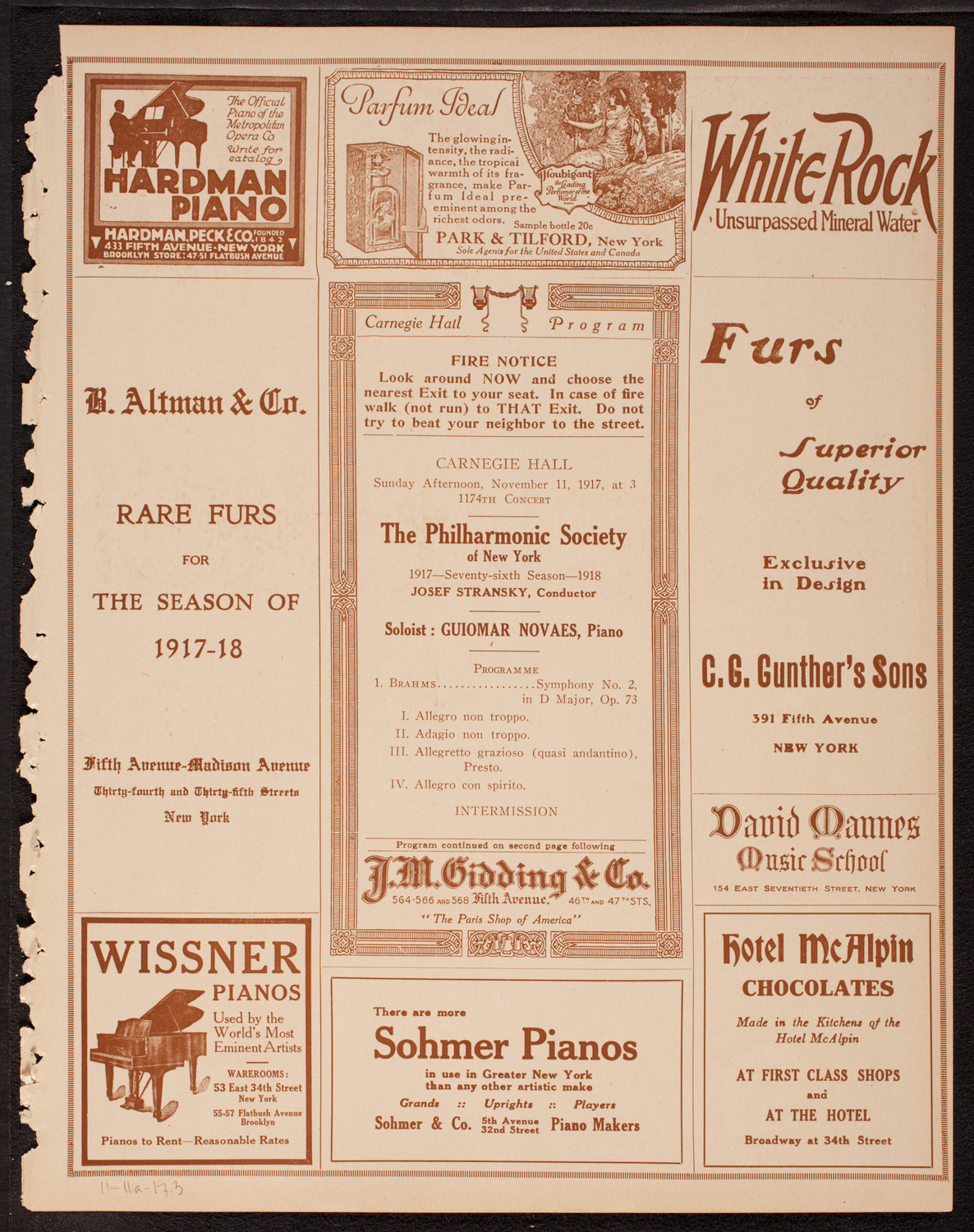 New York Philharmonic, November 11, 1917, program page 5