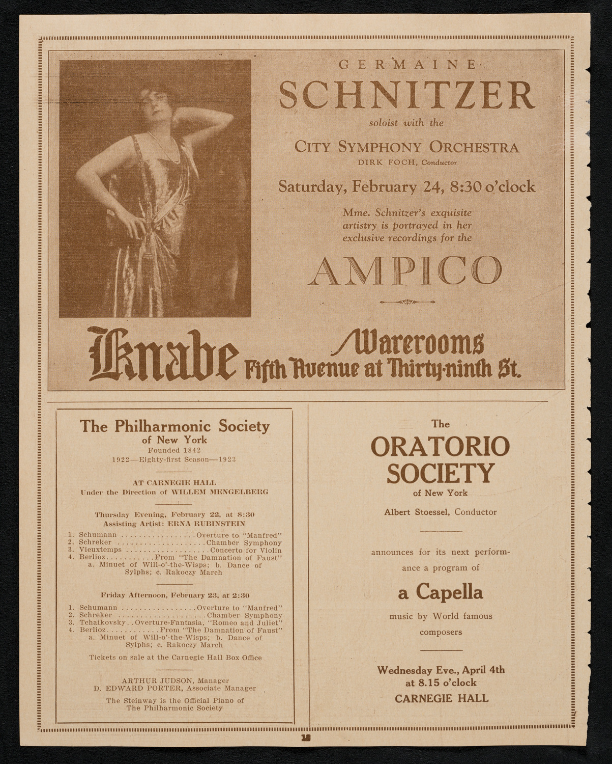 New York Philharmonic, February 21, 1923, program page 12