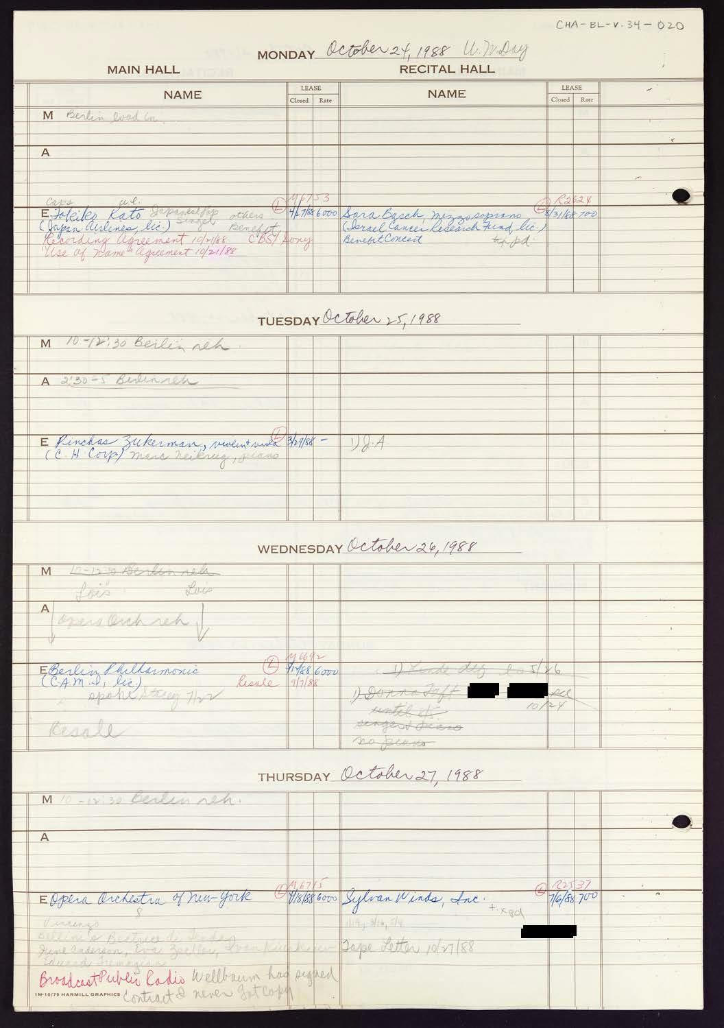 Carnegie Hall Booking Ledger, volume 34, page 20