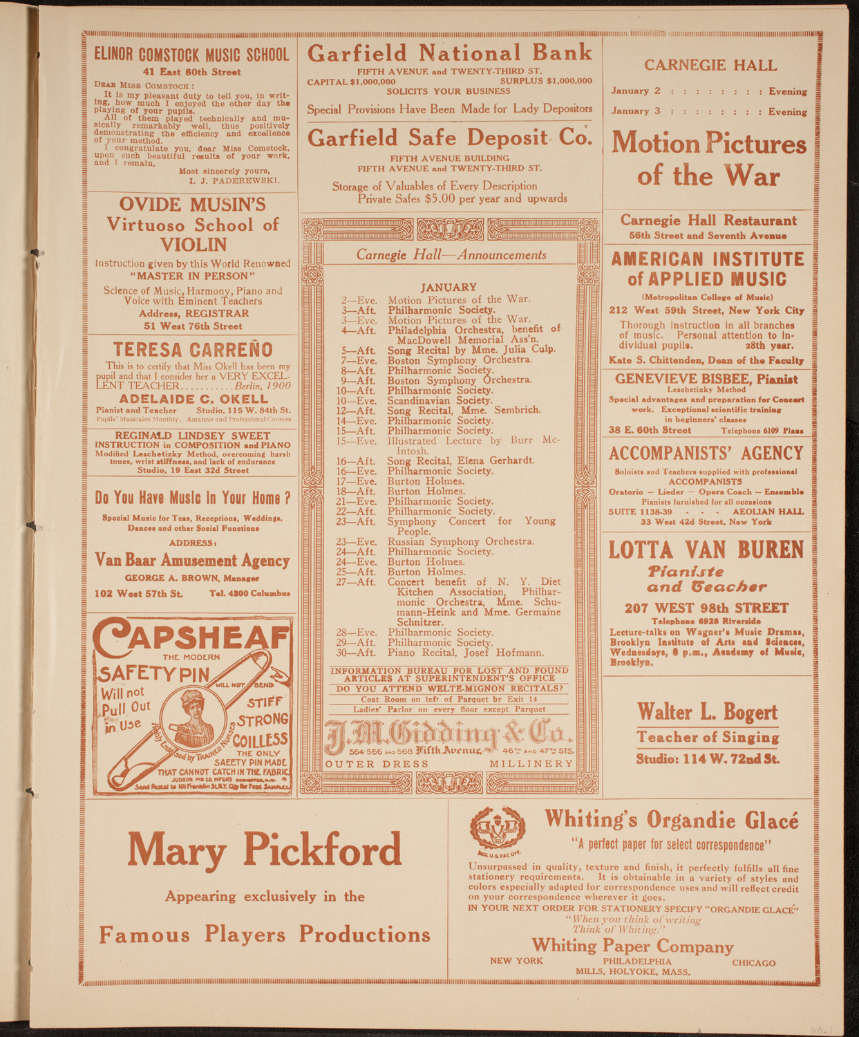 Efrem Zimbalist, Violin, January 2, 1915, program page 3