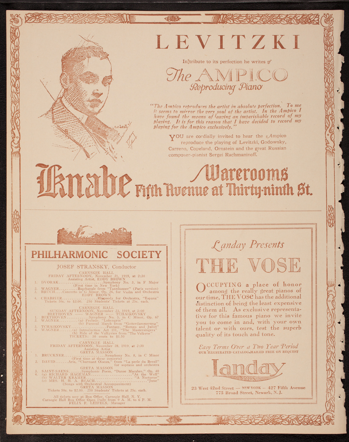 Evening Mail Save-A-Home Fund Concert: New York Philharmonic, November 19, 1919, program page 12