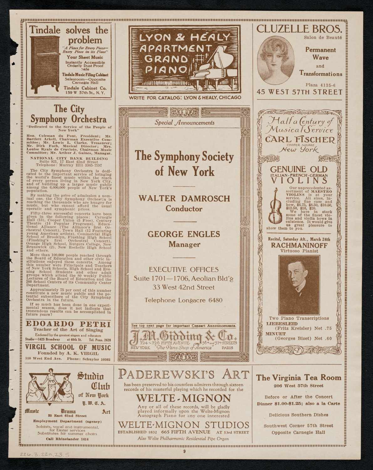 New York Symphony Orchestra, March 22, 1923, program page 9