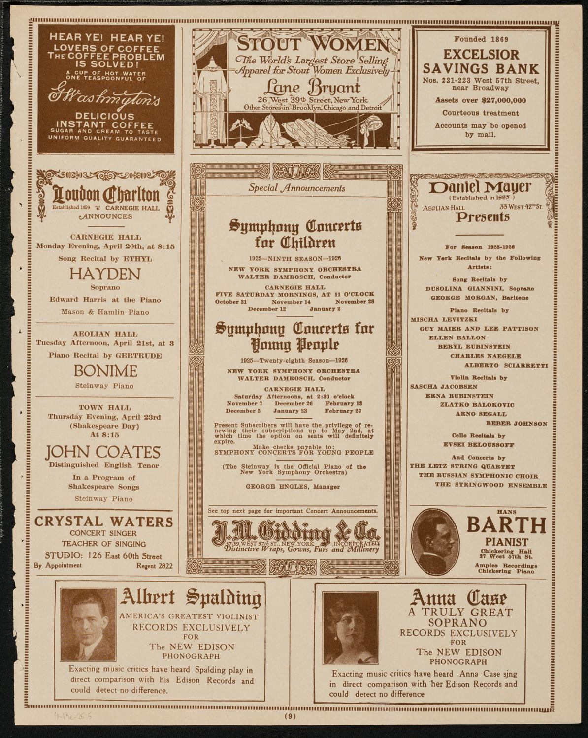 Benefit: Association of Music School Settlements, April 19, 1925, program page 9