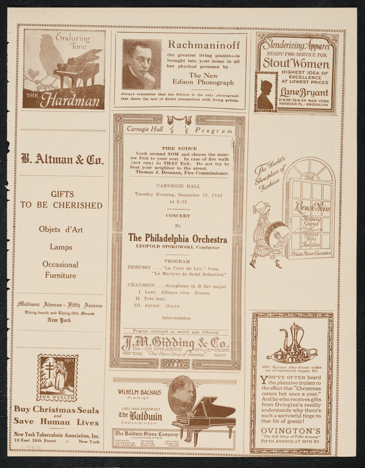 Philadelphia Orchestra, December 19, 1922, program page 5