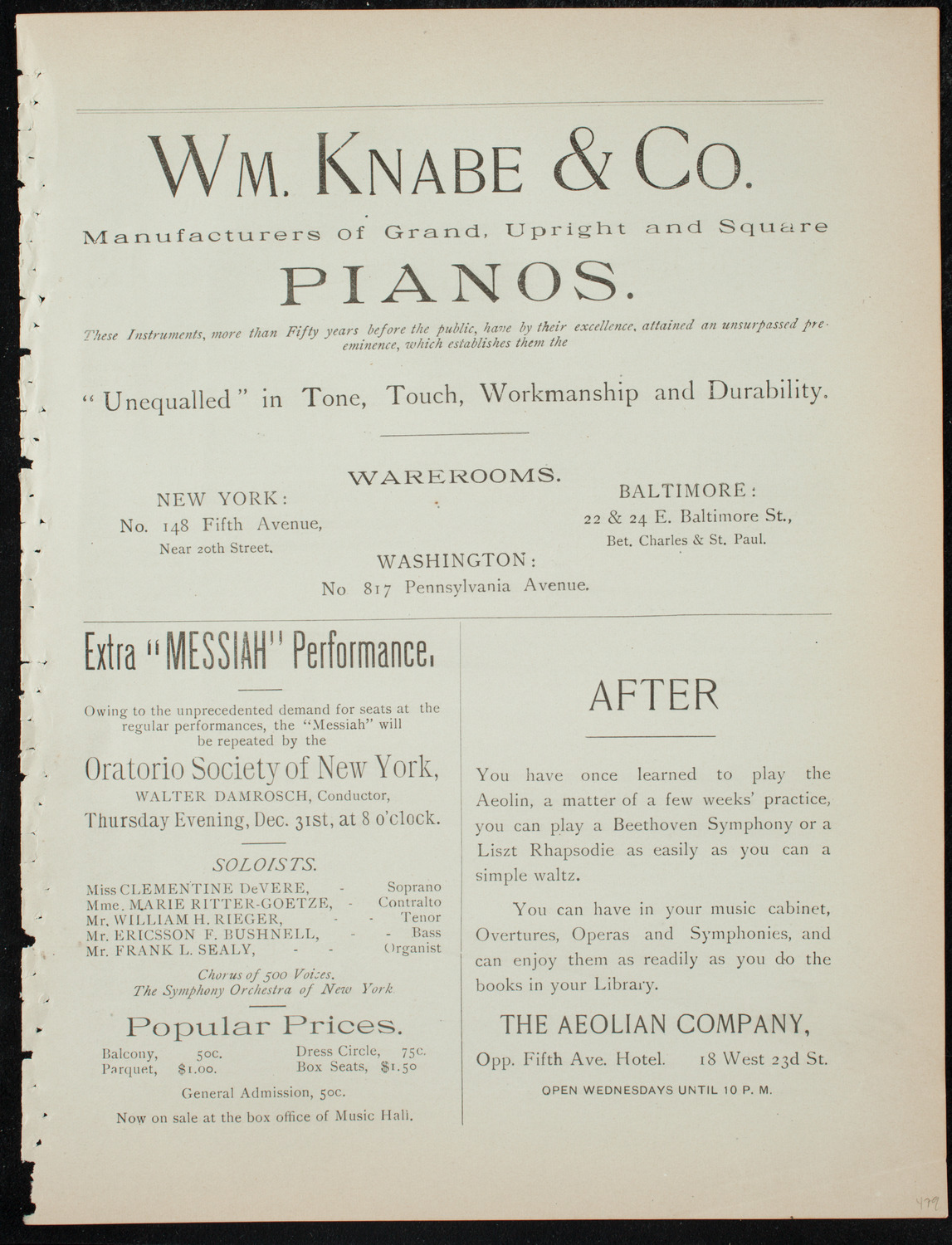 Oratorio Society of New York, December 30, 1891, program page 3