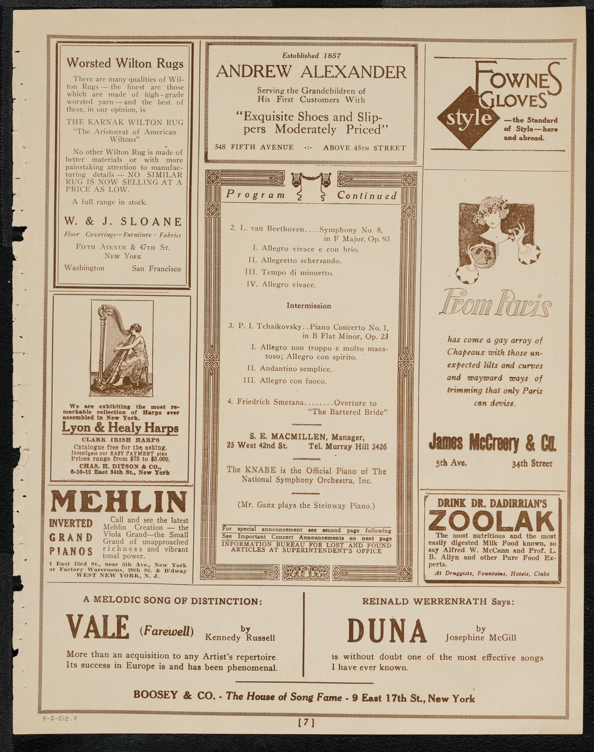 National Symphony Orchestra, April 6, 1921, program page 7