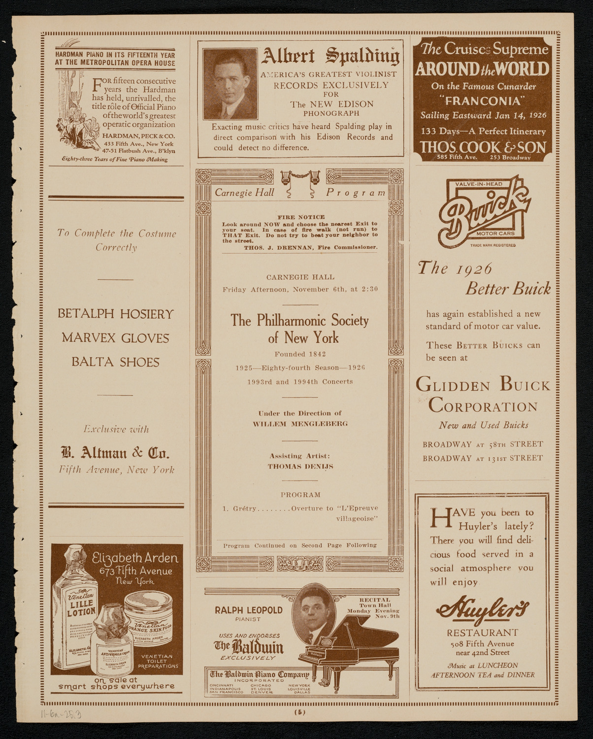 New York Philharmonic, November 6, 1925, program page 5