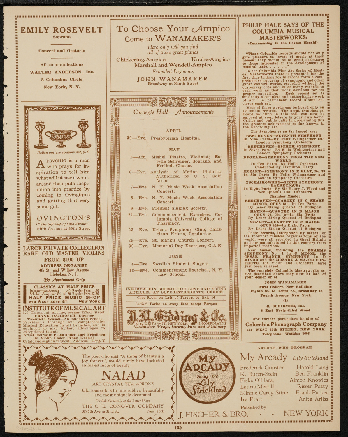 Gala Concert Celebrating the 80th Birthday of Leopold Auer, April 28, 1925, program page 3