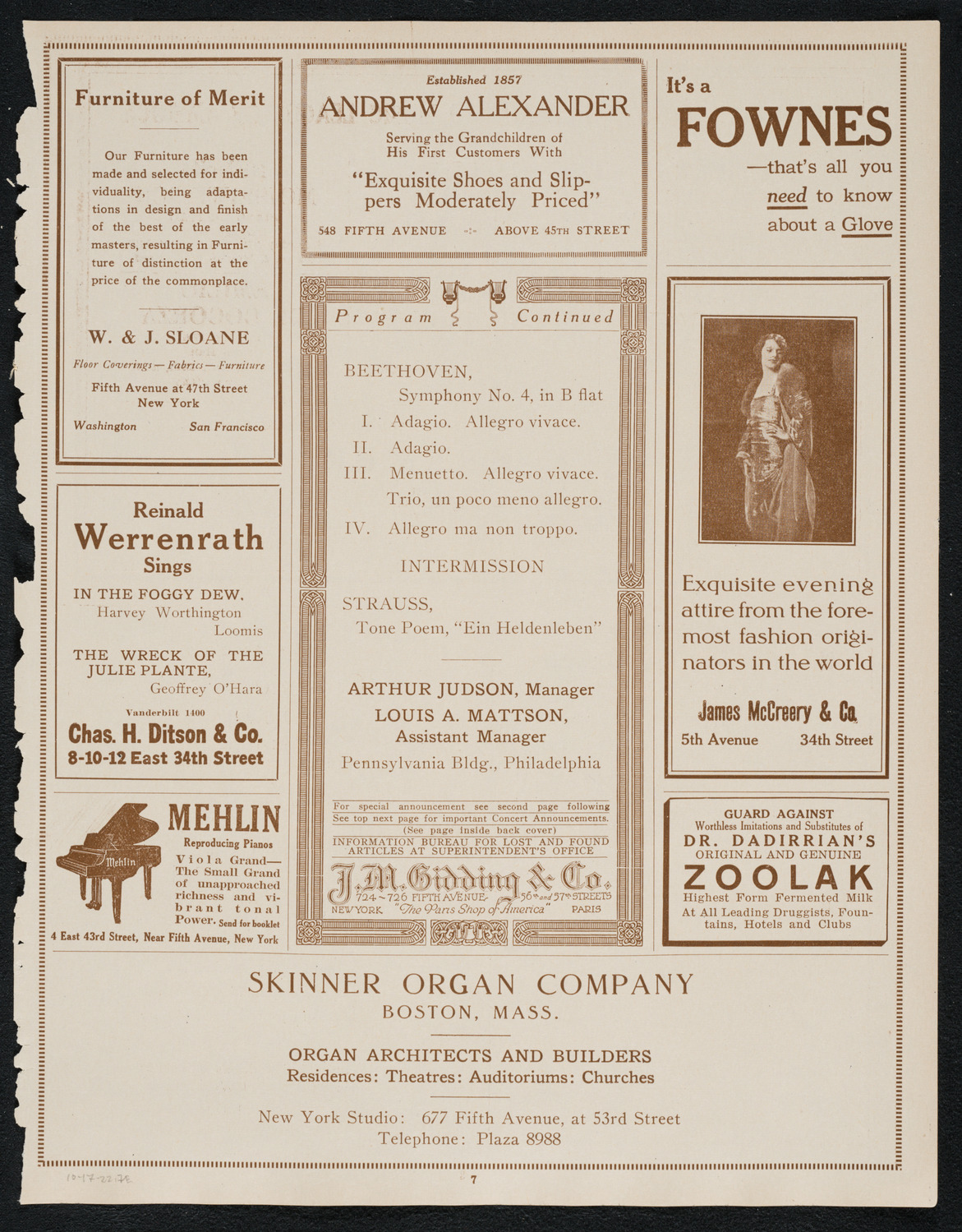 Philadelphia Orchestra, October 17, 1922, program page 7