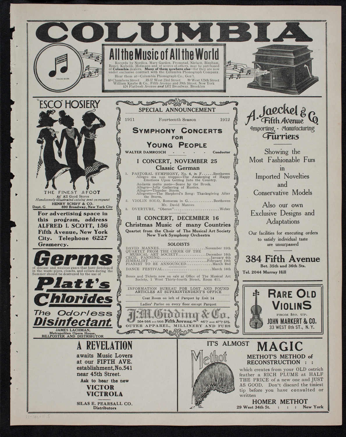 New York Philharmonic, November 16, 1911, program page 9