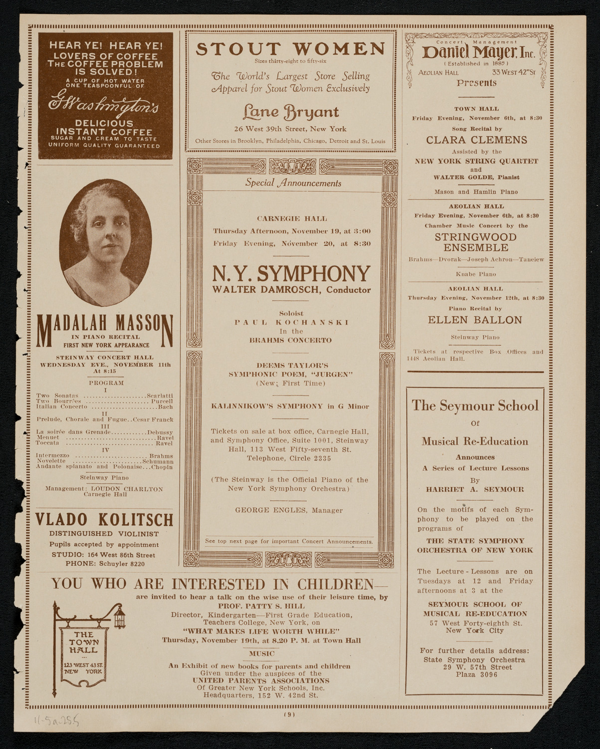 New York Symphony Orchestra, November 5, 1925, program page 9