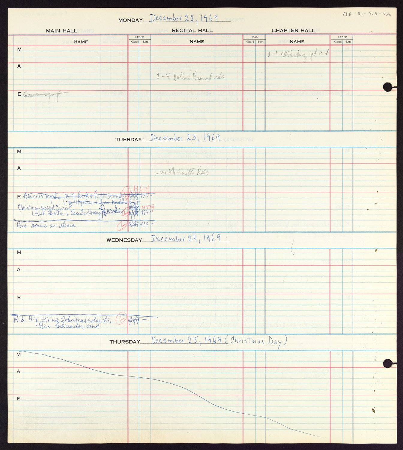 Carnegie Hall Booking Ledger, volume 15, page 36