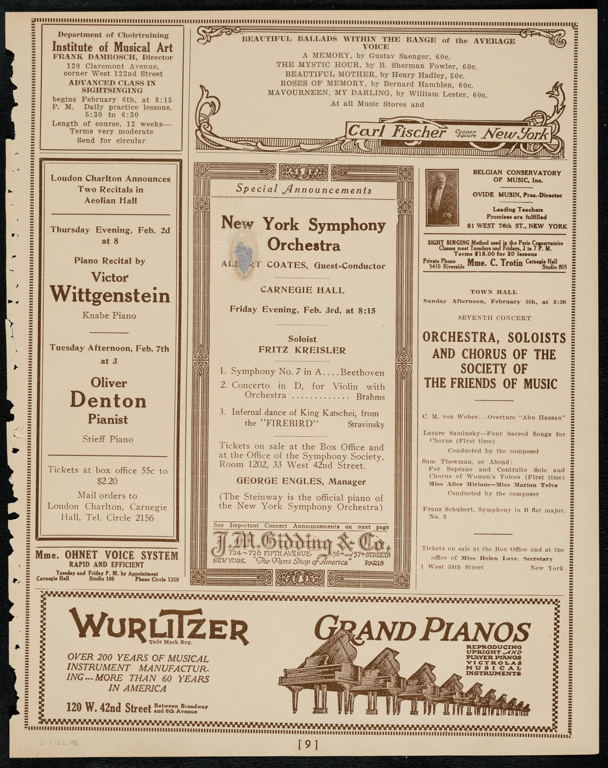 Boston Symphony Orchestra, February 2, 1922, program page 9