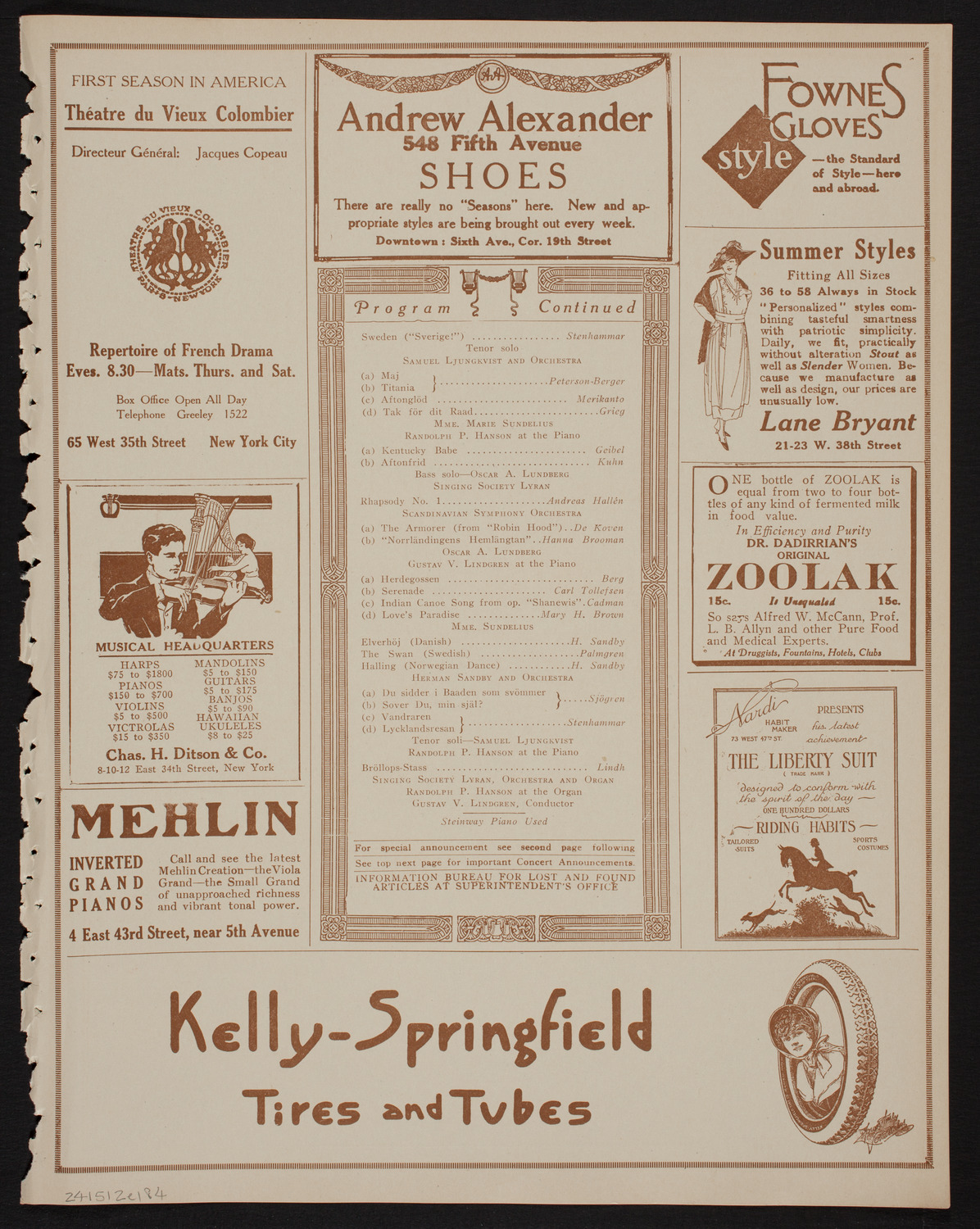 Swedish Singing Society Lyran, May 12, 1918, program page 7