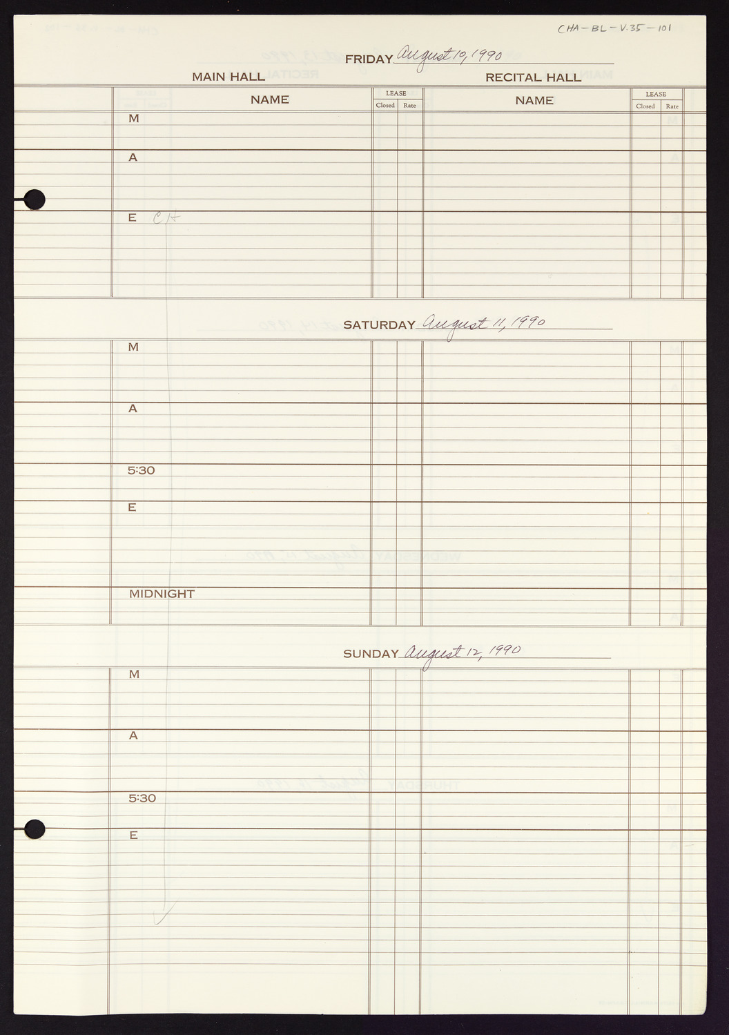 Carnegie Hall Booking Ledger, volume 35, page 101