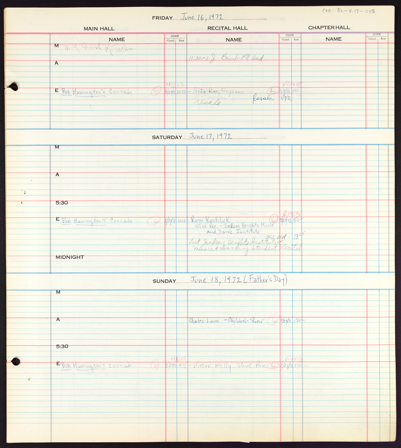 Carnegie Hall Booking Ledger, volume 17, page 85
