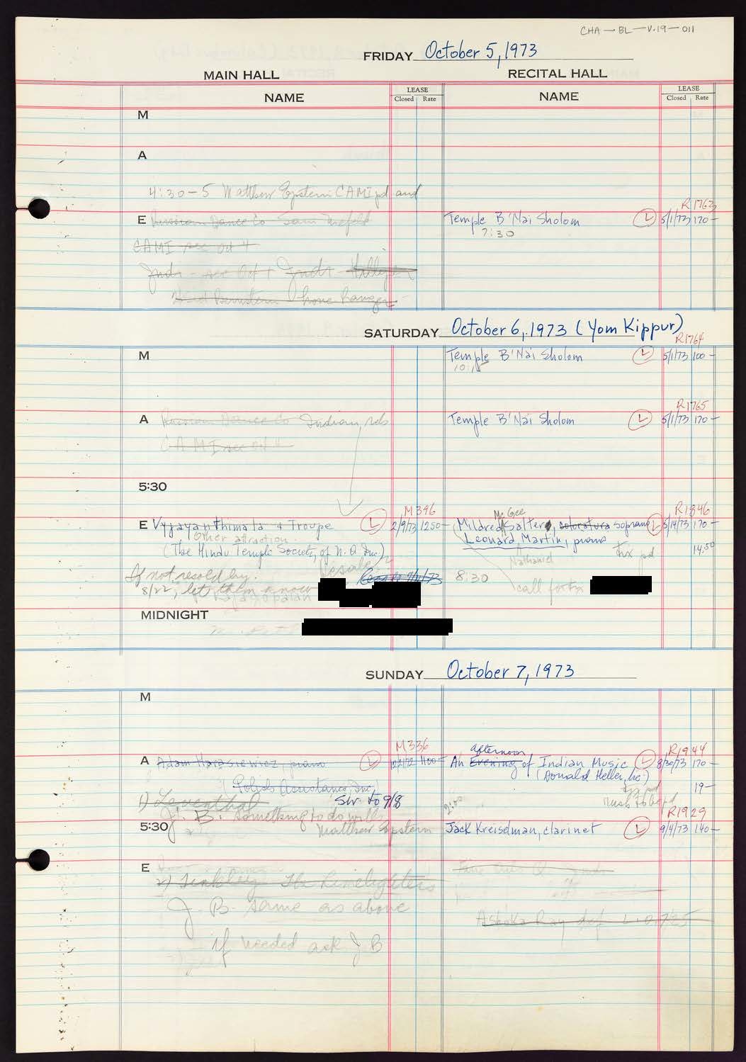 Carnegie Hall Booking Ledger, volume 19, page 11