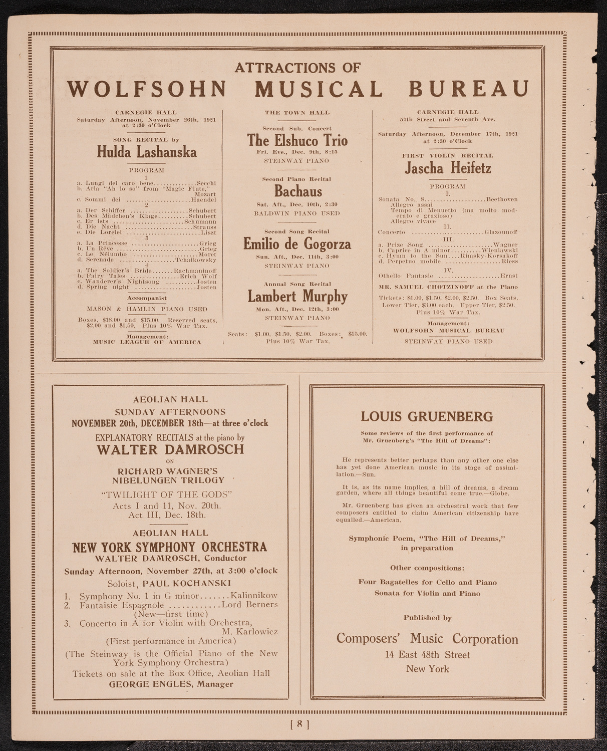 Louise Homer, Contralto, November 19, 1921, program page 8