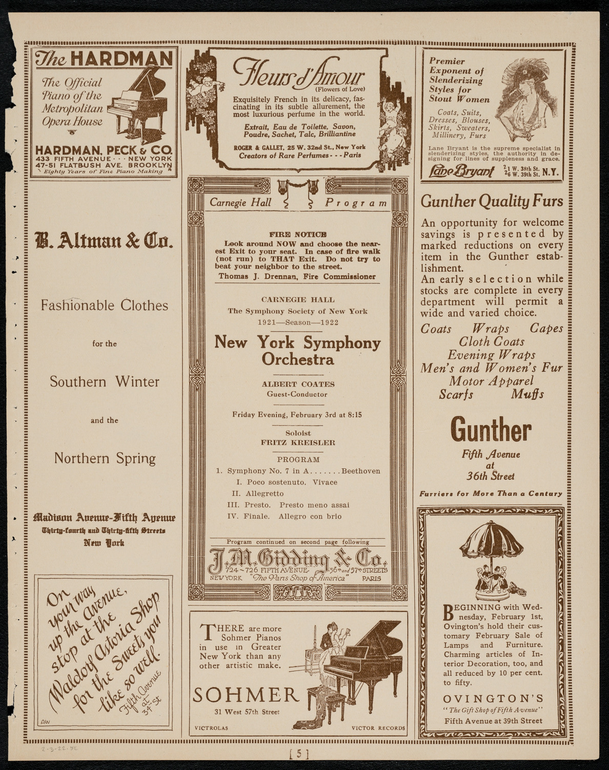 New York Symphony Orchestra, February 3, 1922, program page 5