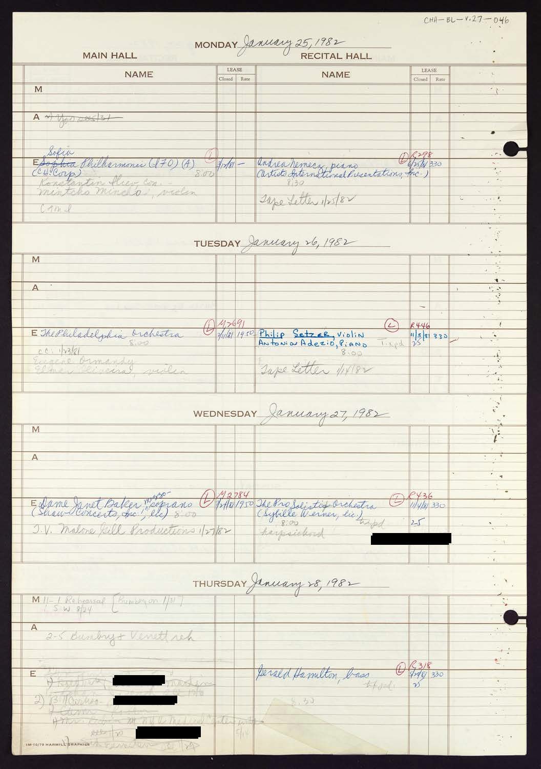 Carnegie Hall Booking Ledger, volume 27, page 46