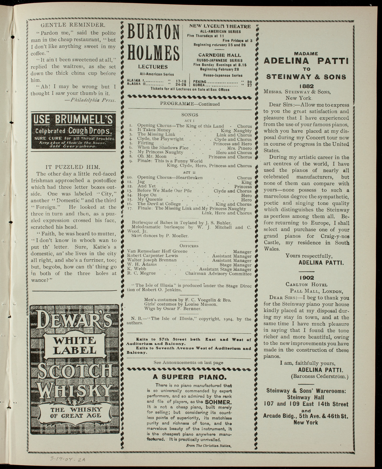 Columbia Varsity Show 1904, March 19, 1904, program page 3