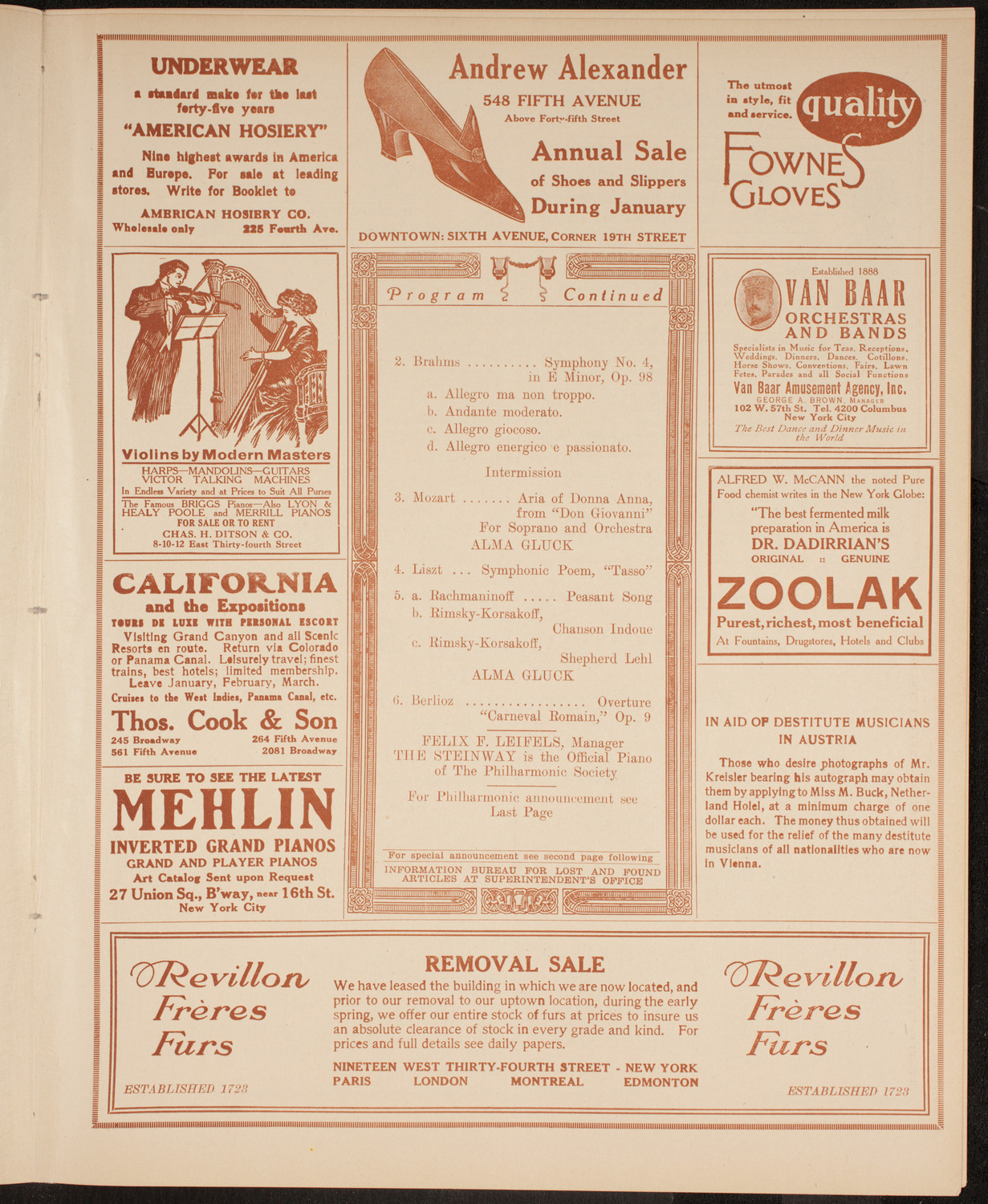 New York Philharmonic, January 14, 1915, program page 7
