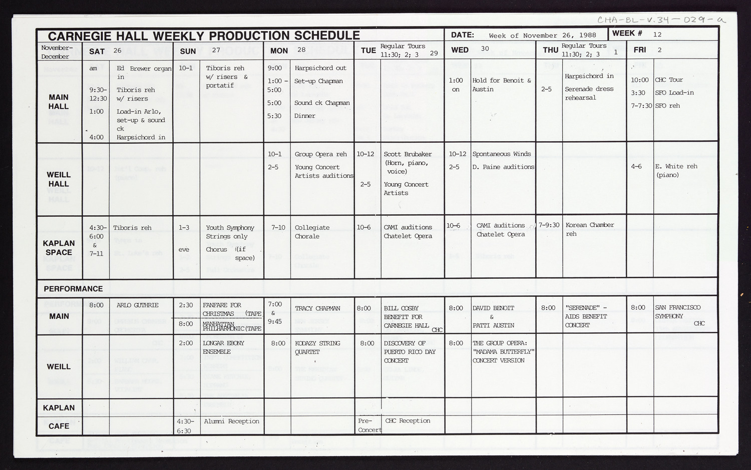 Carnegie Hall Booking Ledger, volume 34, page 29a