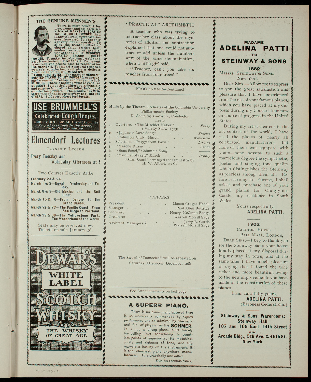 Columbia Sophomore Show, 1903, December 11, 1903, program page 3