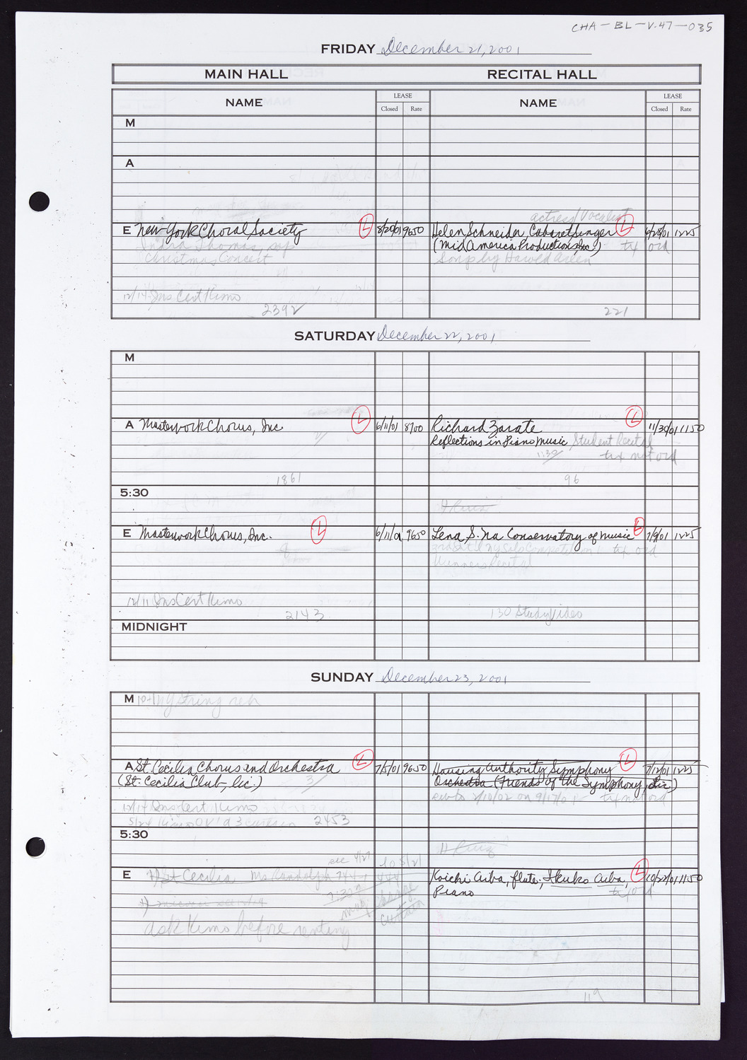 Carnegie Hall Booking Ledger, volume 47, page 35