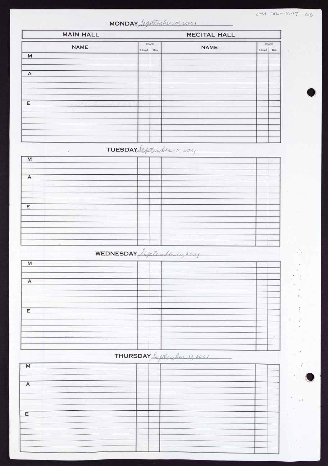 Carnegie Hall Booking Ledger, volume 47, page 6