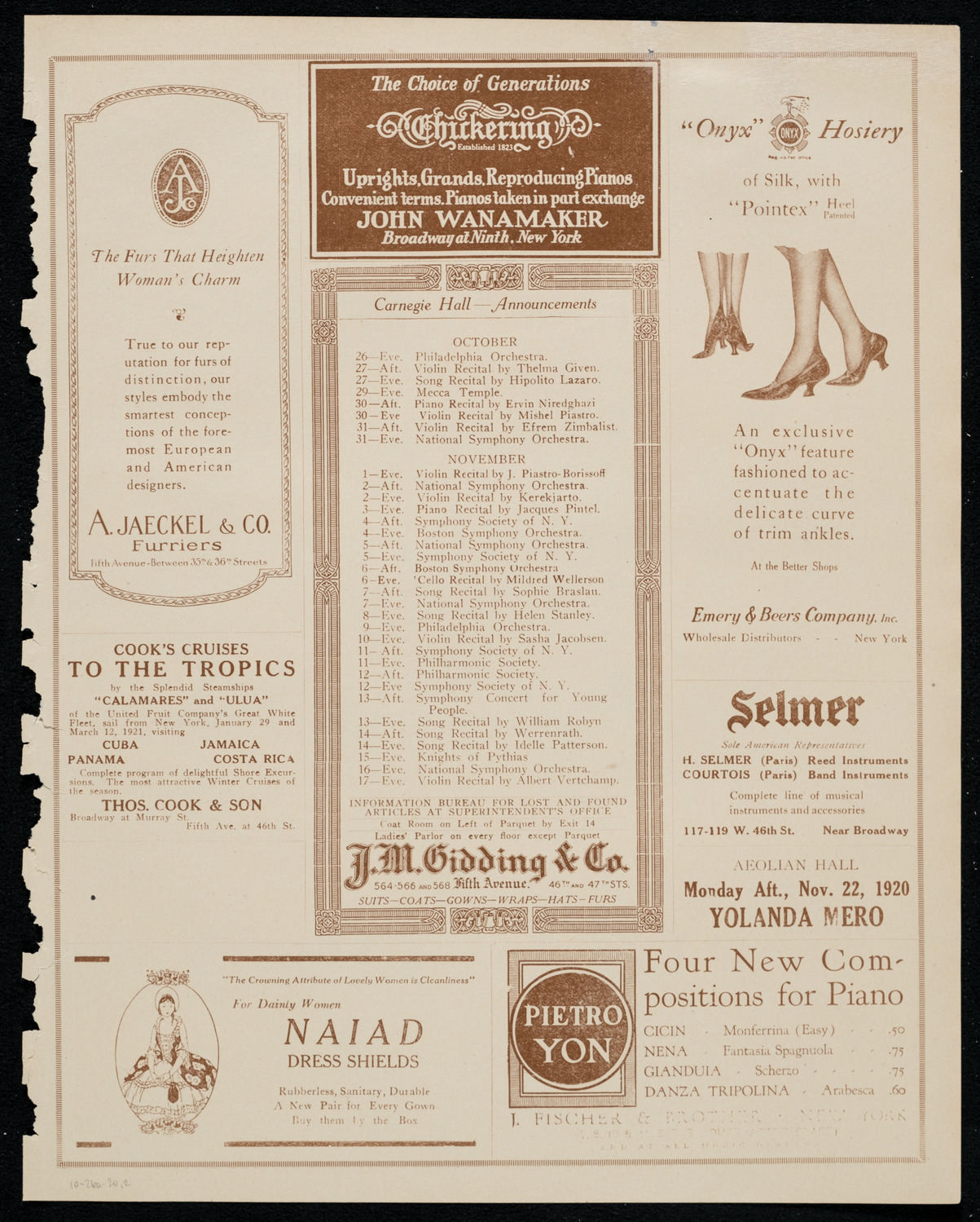 National Symphony Orchestra, October 26, 1920, program page 3