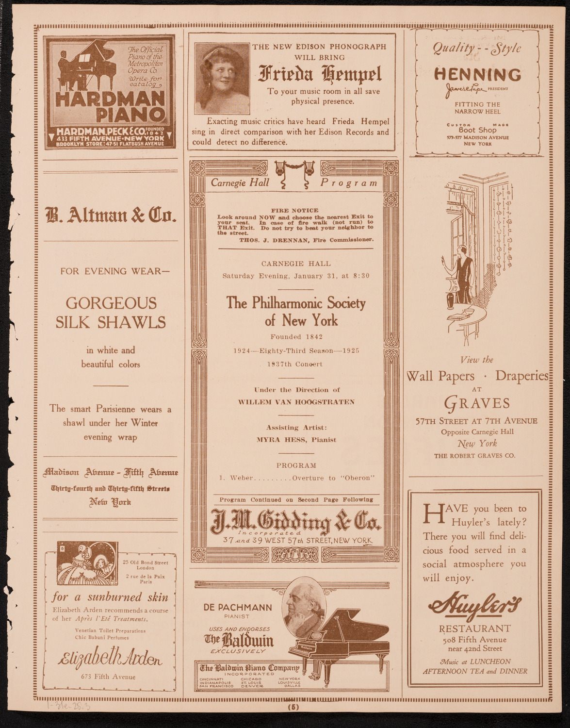 New York Philharmonic, January 31, 1925, program page 5