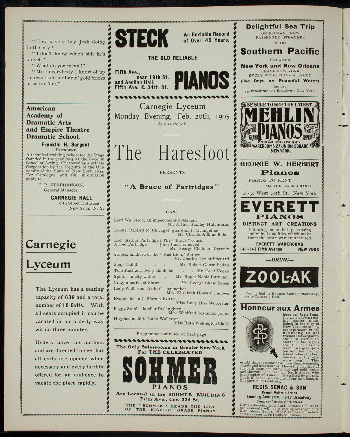 The Haresfoot Club Theatre Group, February 20, 1905, program page 2