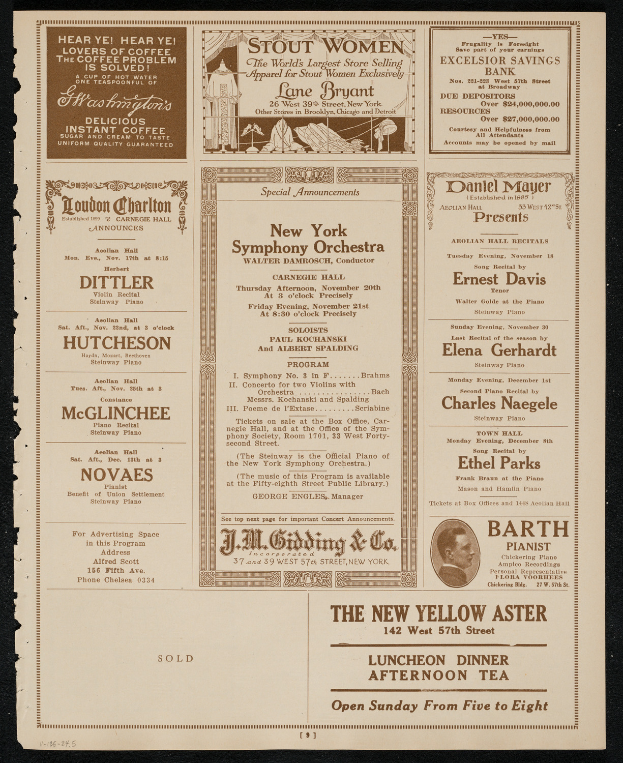 New York Philharmonic, November 13, 1924, program page 9