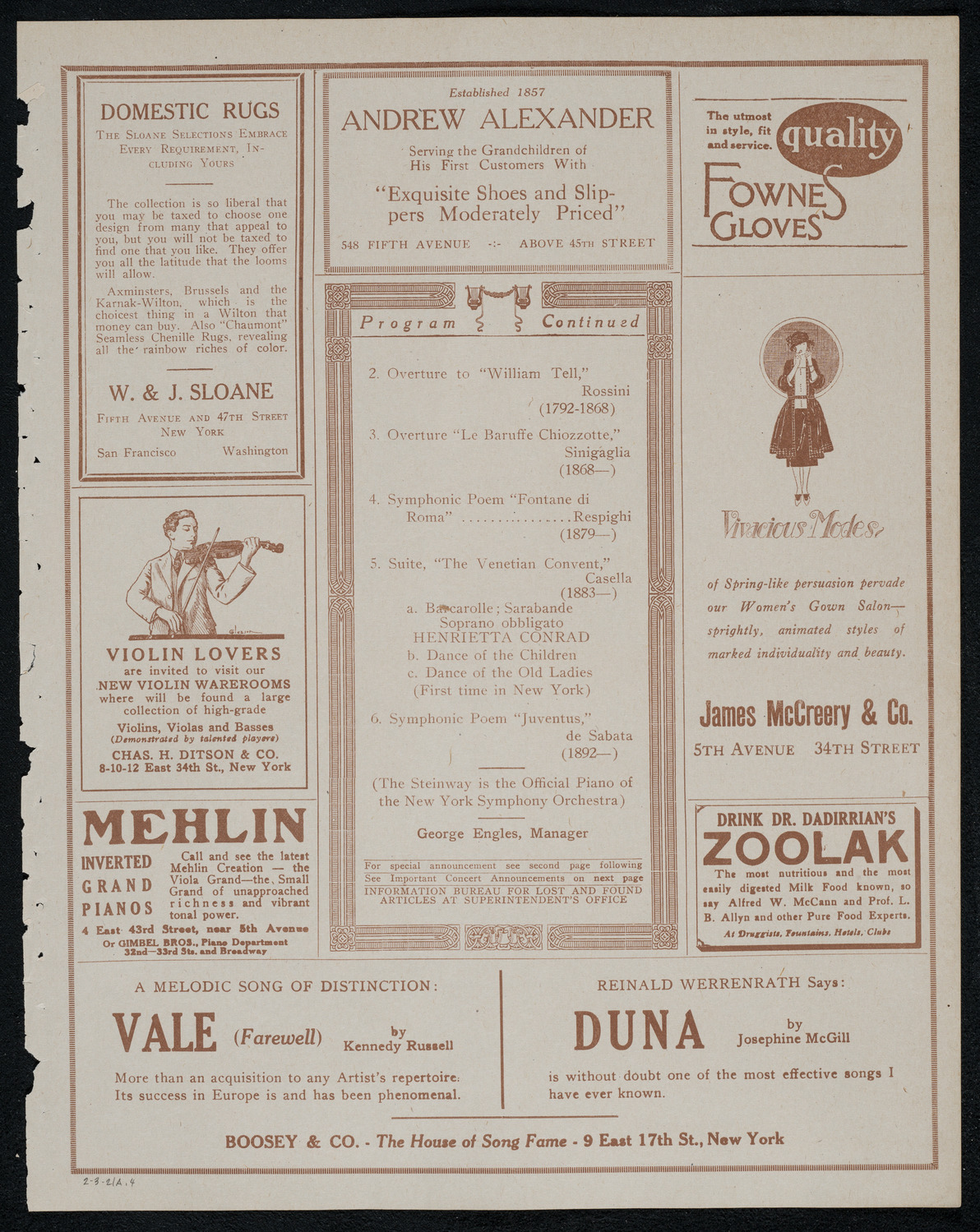 New York Symphony Orchestra, February 3, 1921, program page 7