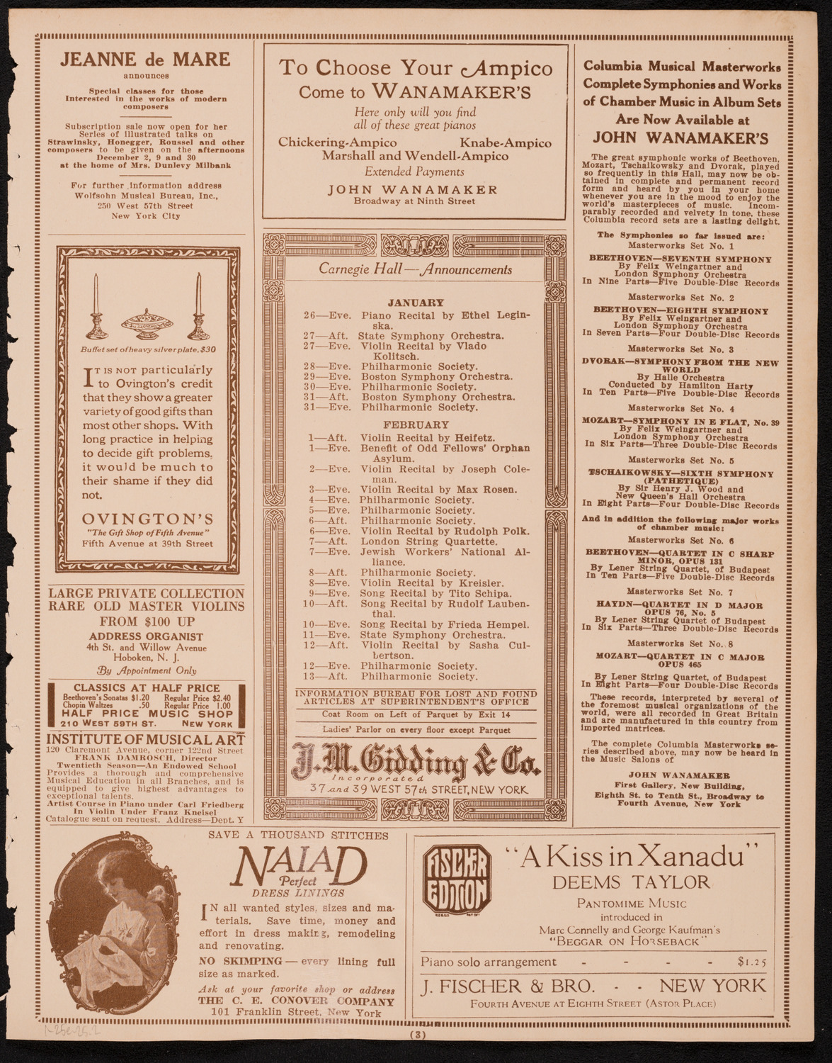 Socrate Barozzi, Violin, January 25, 1925, program page 3