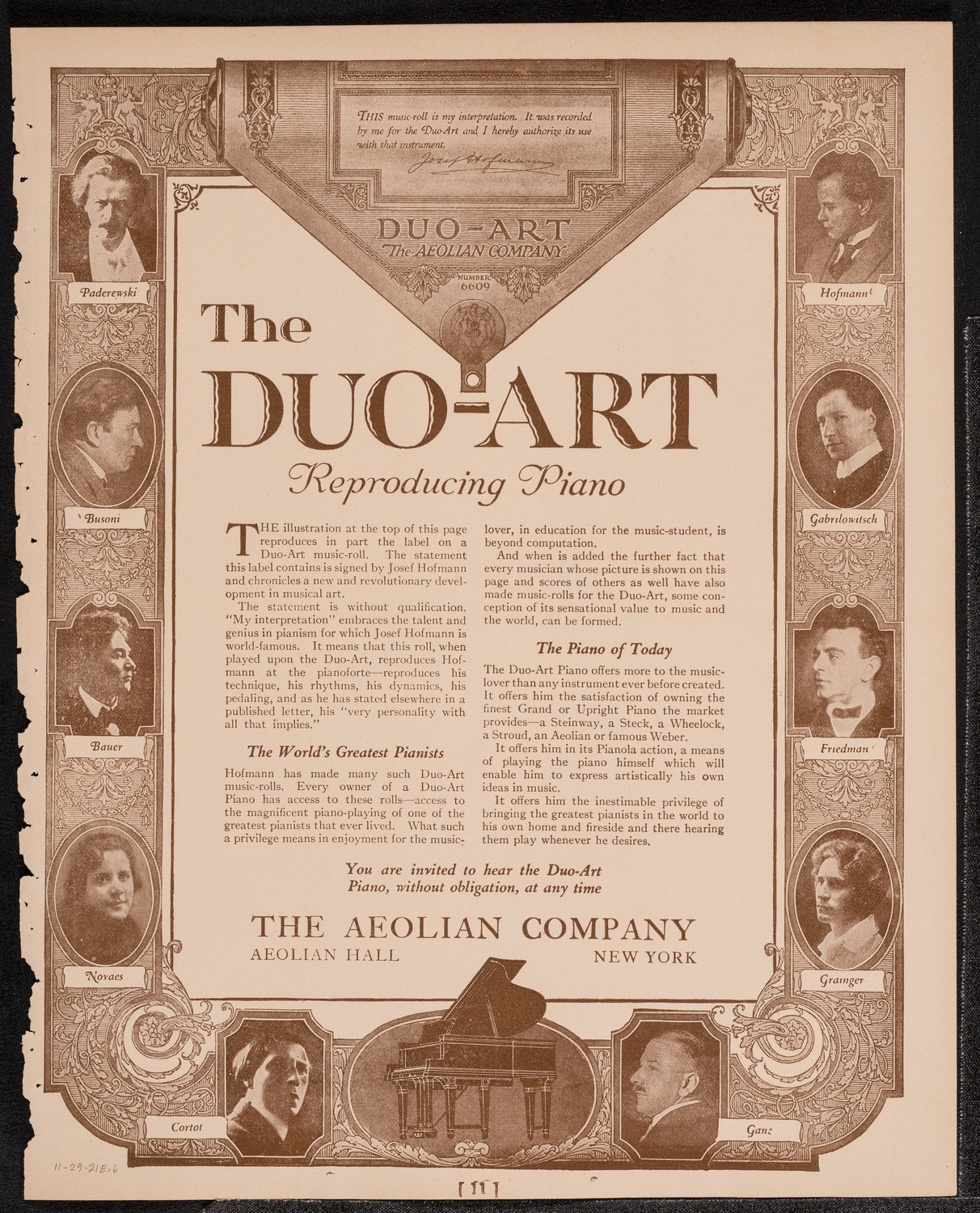 Philadelphia Orchestra, November 29, 1921, program page 11